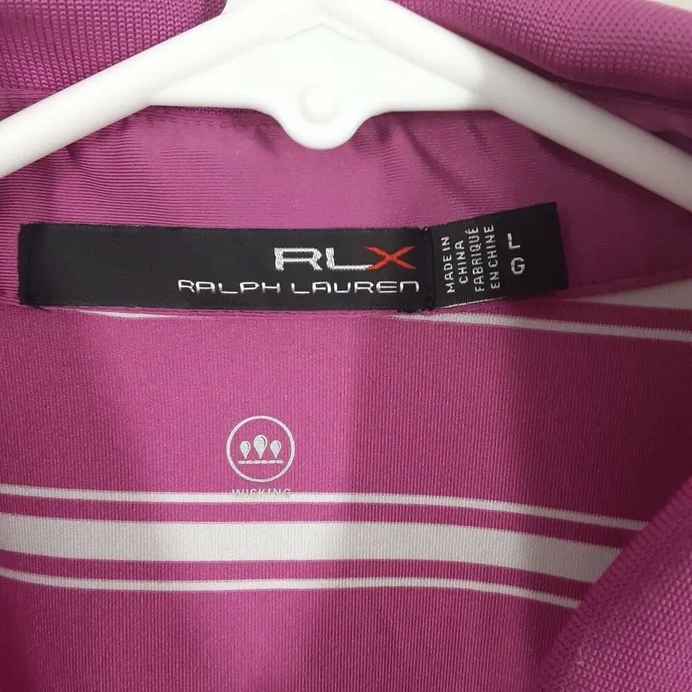 RLX Ralph Lauren Shirt Mens Large L Pink Striped Golf Polo Moisture Wicking